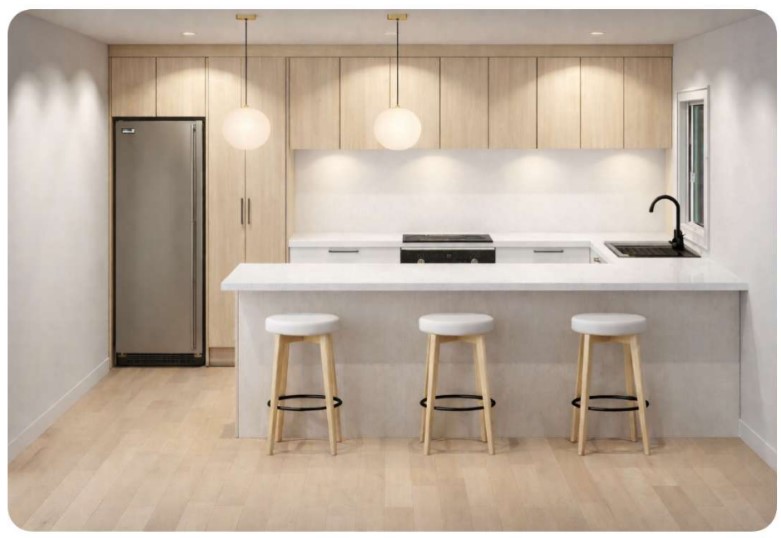 Kitchen — stone benchtop and full appliances